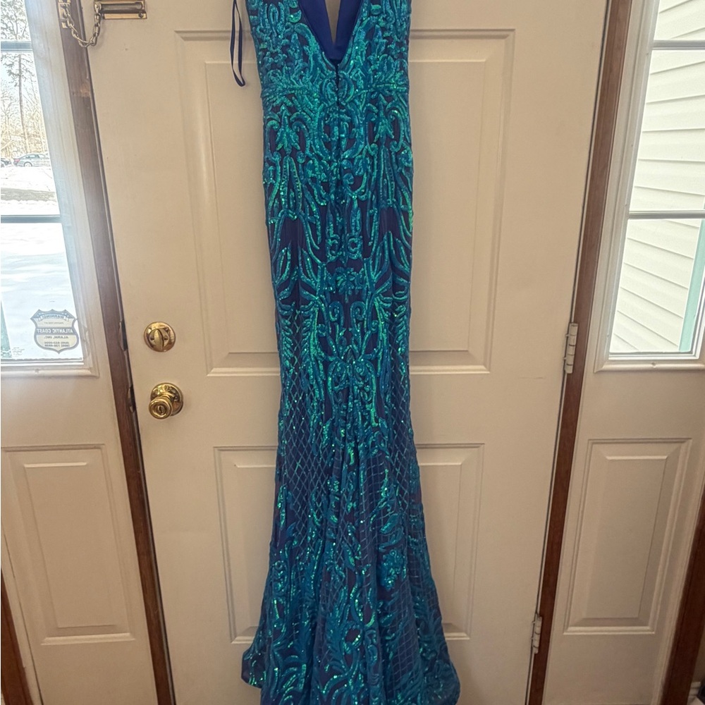 Teal Embellished Prom Dress - Picture 2 of 6